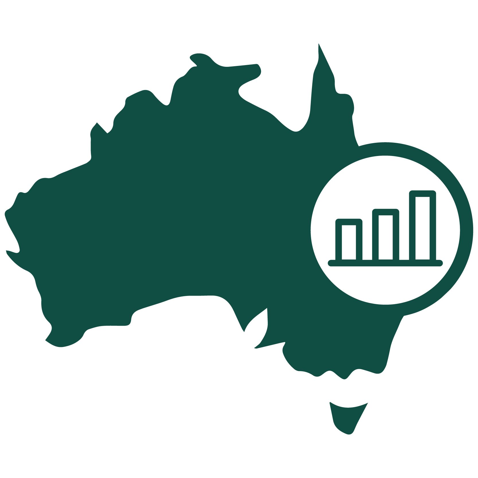 Icon of Australia with a graph next to it.