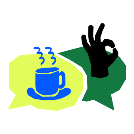 Illustration of coffee and hand doing ok symbol
