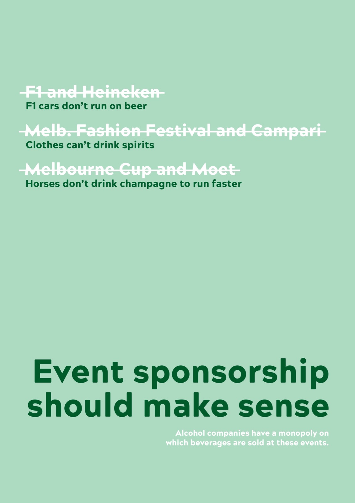 A poster designed by a young person for VicHealth's Top Spin competition. The headline says 'Event sponsorship should make sense'