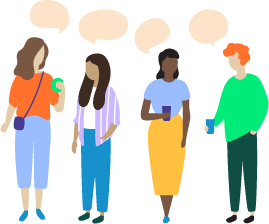 Illustration of four diverse teens with speech bubbles above their heads.