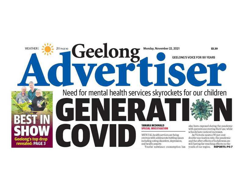 Front cover of the Geelong Advertiser with the headline "Generation COVID"