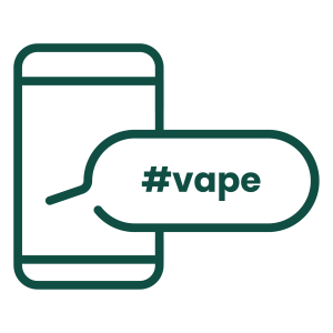 An icon of a phone with a speech bubble saying "#vape"