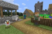 An image of Minecraft characters near a farm