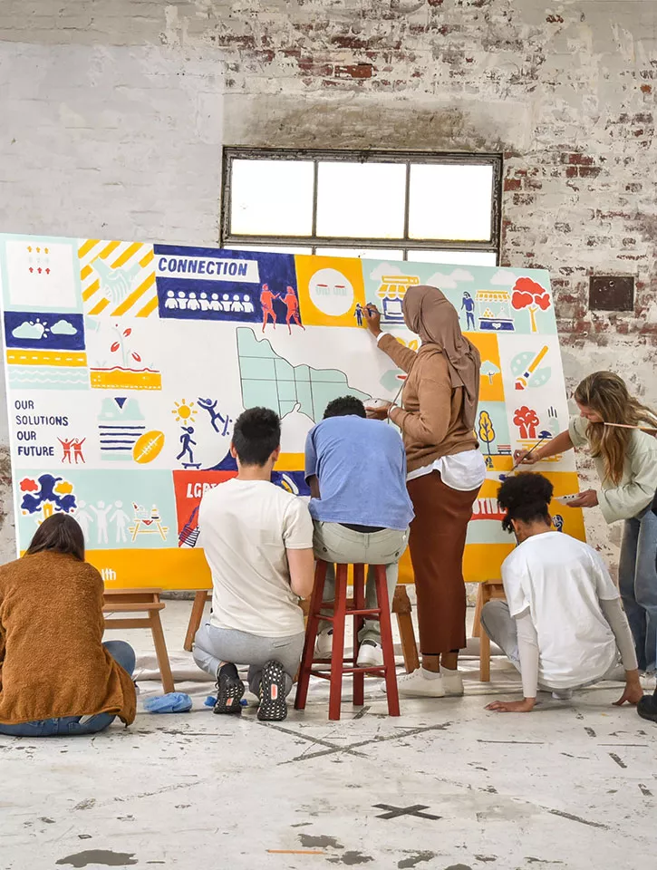 People brainstorming on a large board 