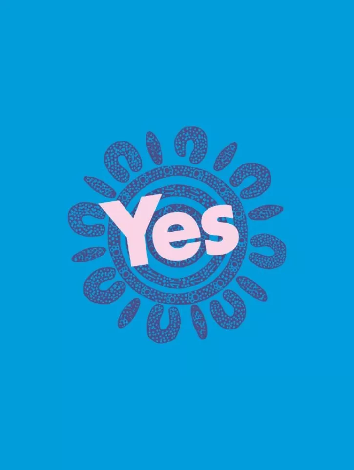 The word 'Yes' sits against a blue background. 